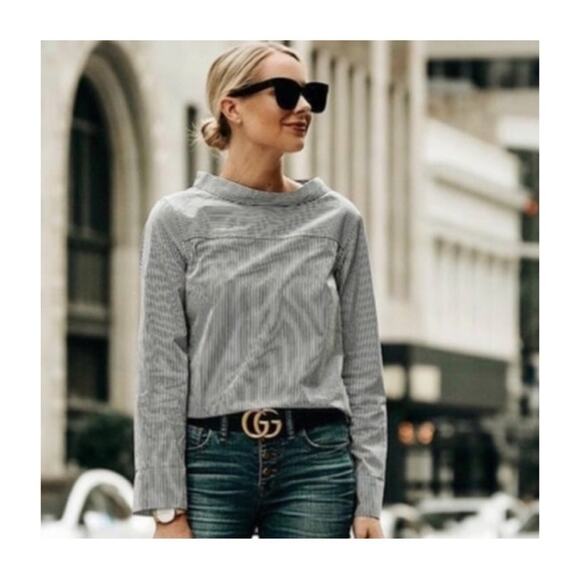 J. Crew Striped Funnelneck Top in Cotton Poplin - Picture 1 of 10